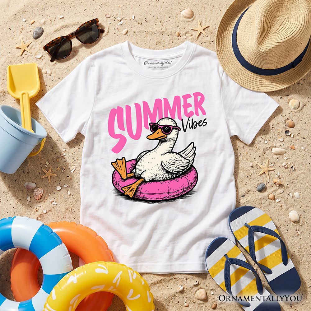 Kids Summer Vibes Goose T-Shirt, Funny Beach Vacation Youth Tee Kid's T-Shirts OrnamentallyYou White XS 