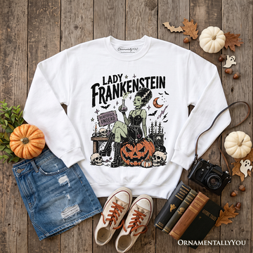 Lady Frankenstein Sweatshirt, Vintage Gothic Beautifully Undead Halloween Sweater