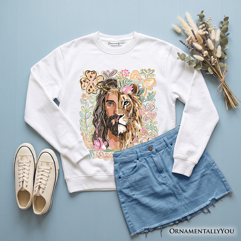 Lion of Judah Christian Sweatshirt, Floral Jesus Religious Faith Sweater
