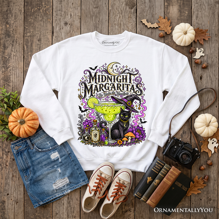 Midnight Margaritas Black Cat Halloween Sweatshirt, Witchy Cocktail Sweater for Spooky Season