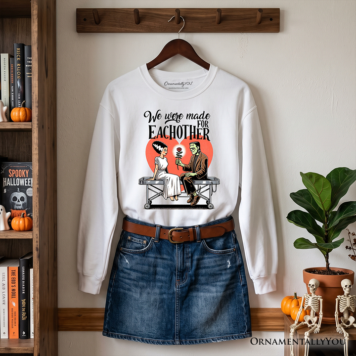 Romantic Frankenstein and Bride Sweatshirt, We Were Made for Each Other Sweater for Spooky Couples