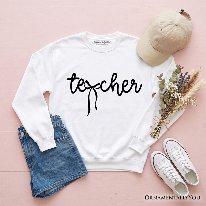 Teacher Coquette Bow Sweatshirt, Minimalist Back to School Sweater