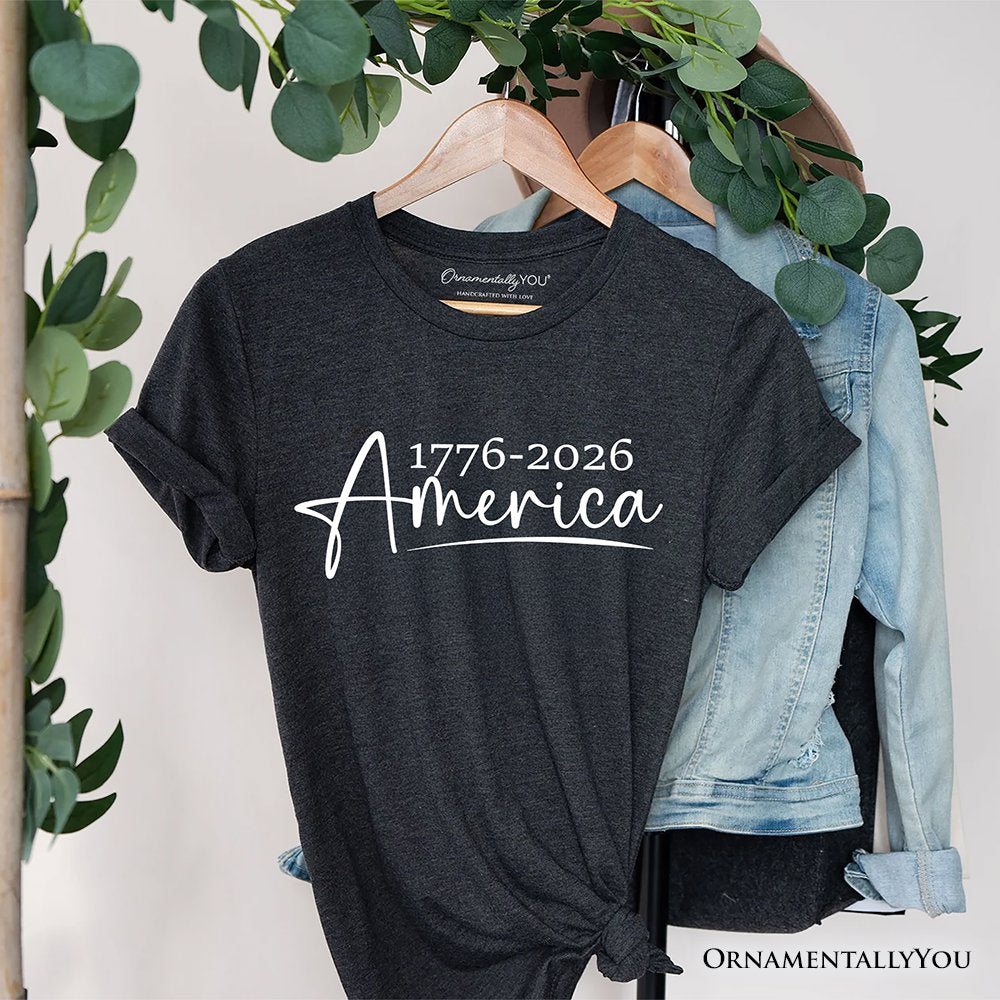 250 Years American Anniversary T-Shirt, 4th of July Minimalistic Patriotic 1776–2026 Tee T-Shirts OrnamentallyYou Dark Gray XS 
