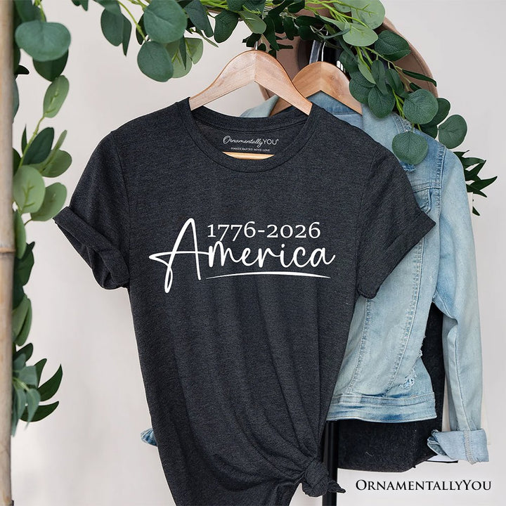 250 Years American Anniversary T-Shirt, 4th of July Minimalistic Patriotic 1776–2026 Tee T-Shirts OrnamentallyYou Dark Gray XS 