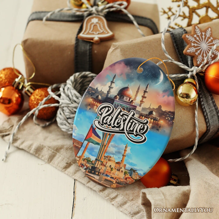Artistic Palestine Ornament, Dome of the Rock Landmark Christmas Gift and Middle Eastern Heritage Souvenir Ceramic Ornament OrnamentallyYou Oval 