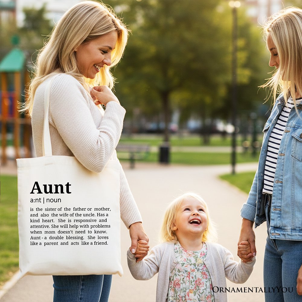 Aunt Definition Canvas Tote Bag, Funny Family Gift Shopper Tote Bag OrnamentallyYou 