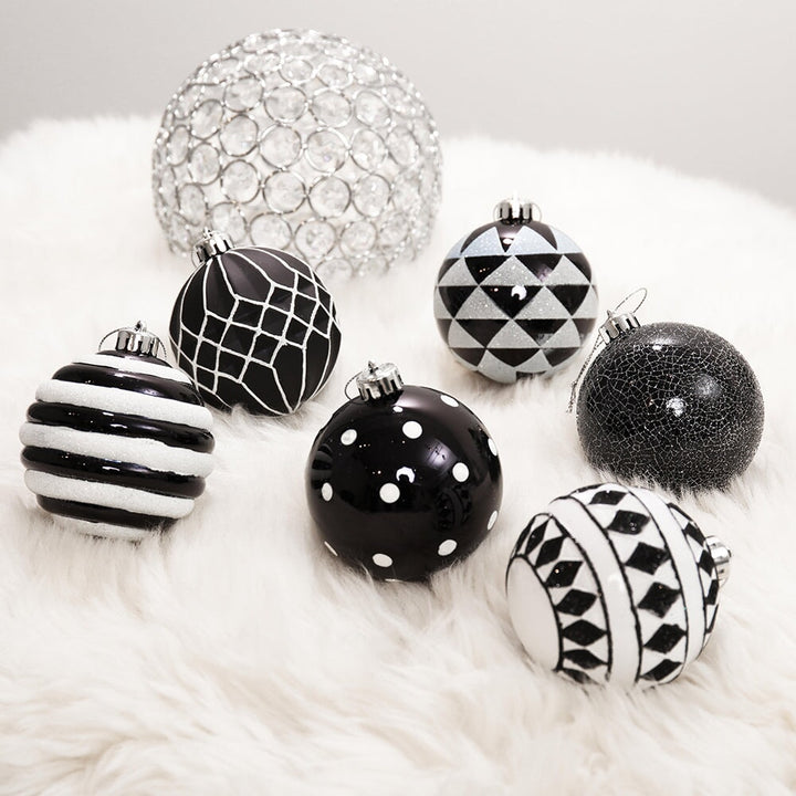 Black and White Monochrome Christmas Bauble Ornament Set, Emo or Gothic Tree Ideas Ornament Bundle OrnamentallyYou 