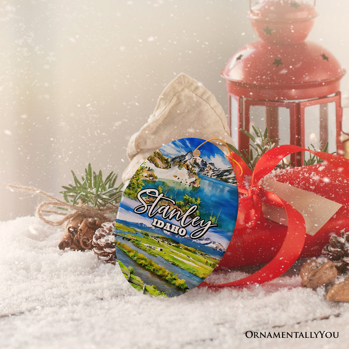 Breathtaking Stanley Mountain Town Ornament, Idaho Wilderness Christmas Gift and Scenic Lakeside Souvenir