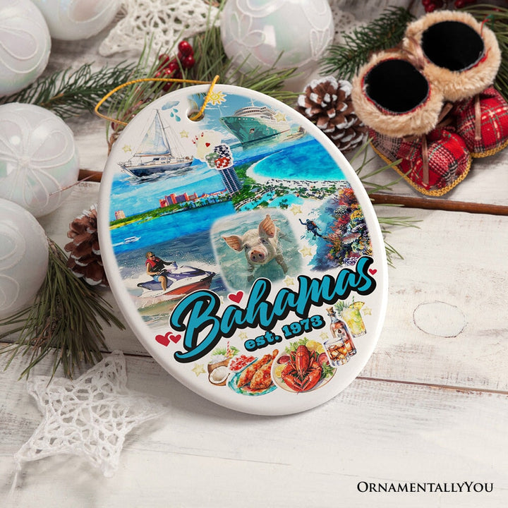 Breathtaking Tropical Bahamas, Caribbean Cultures and Landscapes Travel Souvenir and Christmas Gift Ceramic Ornament OrnamentallyYou Oval 