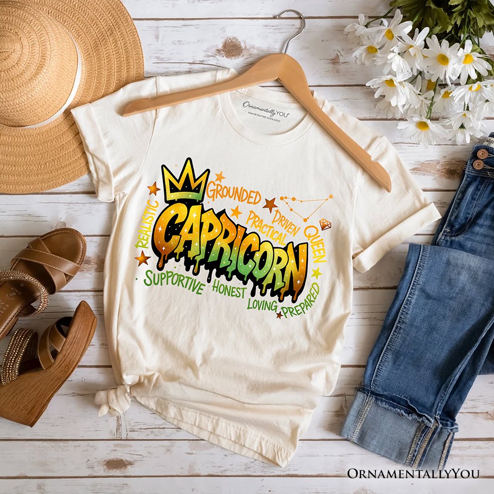 Capricorn Graffiti Zodiac T-Shirt, Street Style Astrology Horoscope Tee T-Shirts OrnamentallyYou Natural XS 