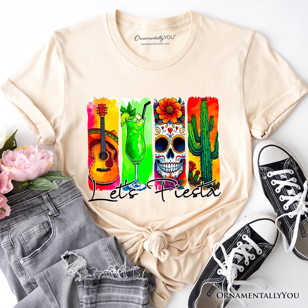 Cinco De Mayo Brushstroke Mexican T-Shirt, Let’s Fiesta Guitar Margarita Skull Cactus Tee T-Shirts OrnamentallyYou Natural XS 