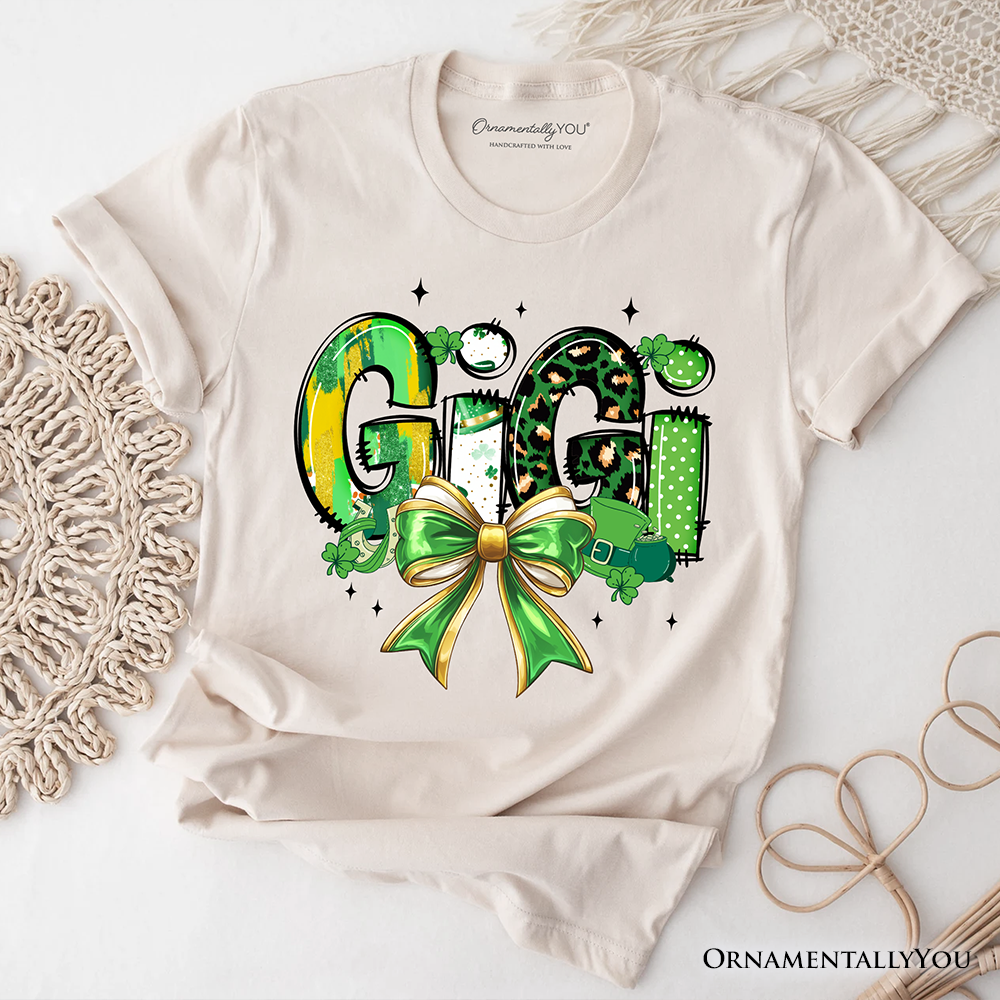 Coquette Gigi Bow St Patrick’s Day T-Shirt, Green Lucky Shamrock Clover Tee
