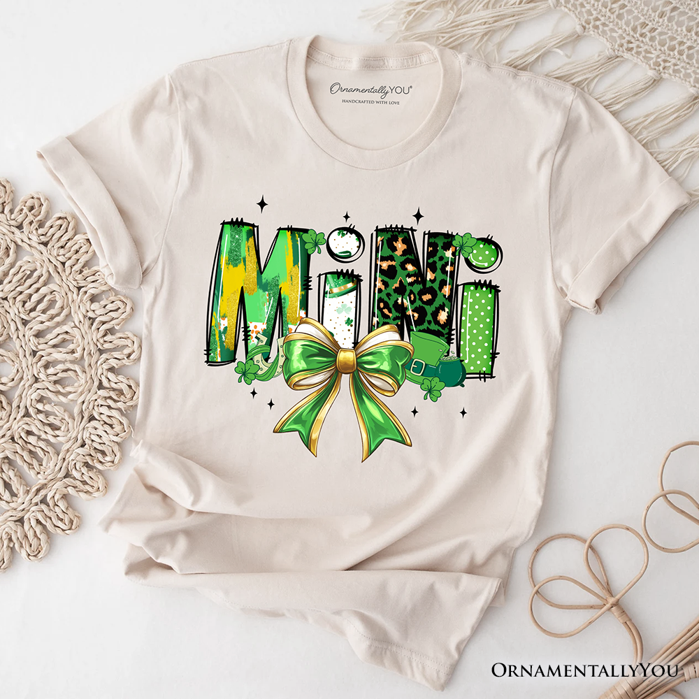 Coquette Mini Clover Bow St Patrick’s Day T-Shirt, Green Lucky Shamrock Clover Tee