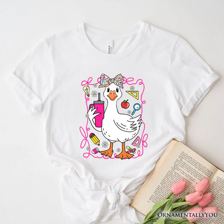 Coquette Teacher Goose T-Shirt, Funny Classroom Tee for Educators T-Shirts OrnamentallyYou White XS 