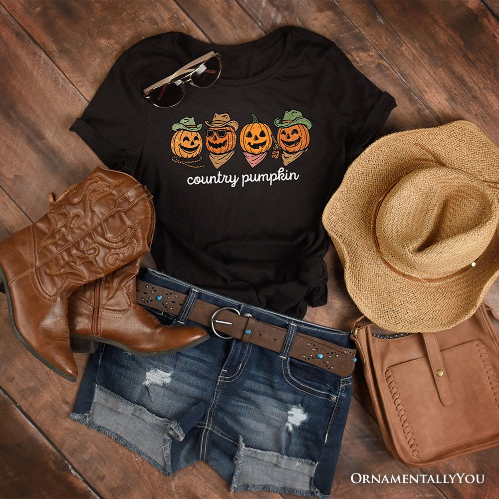 Country Pumpkin Rustic T-Shirt, Cute Fall Tee for Autumn Season T-Shirts OrnamentallyYou Black XS 