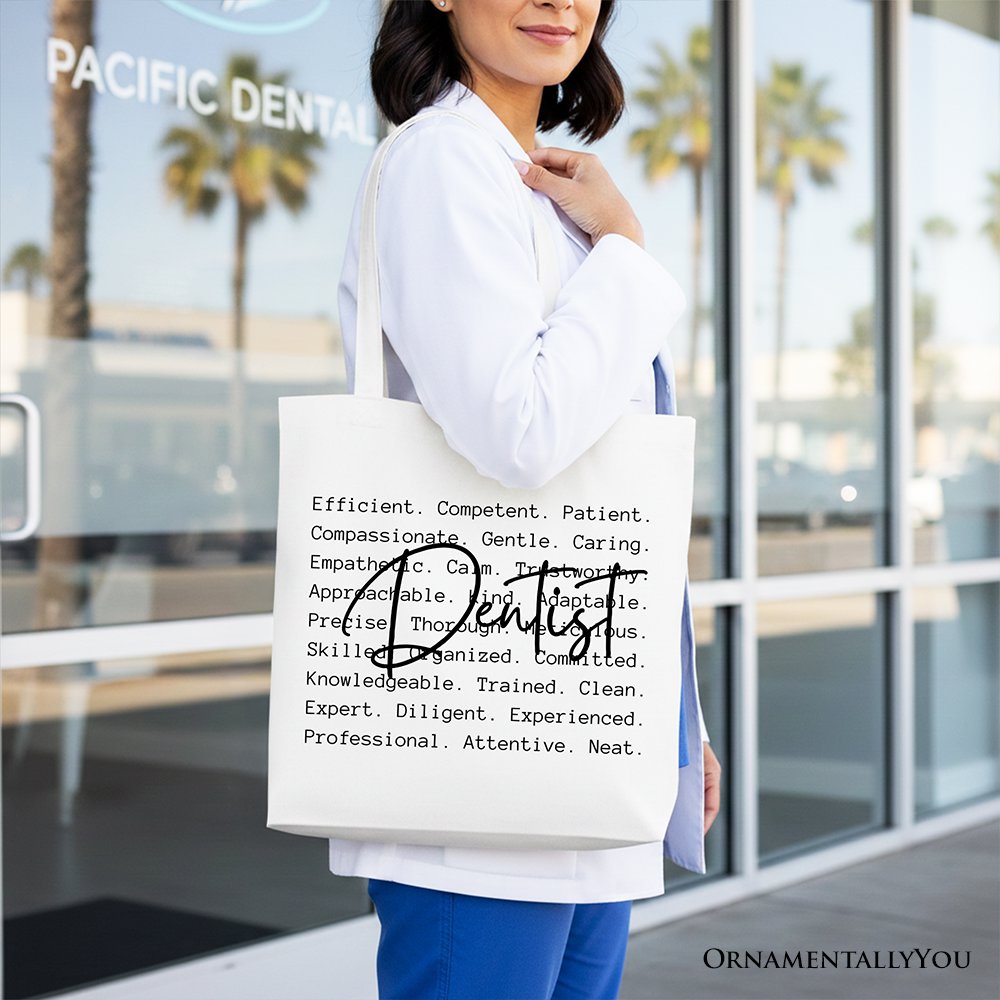 Dentist Definition Canvas Tote Bag, Dental Appreciation Words Gift Shopper Tote Bag OrnamentallyYou 