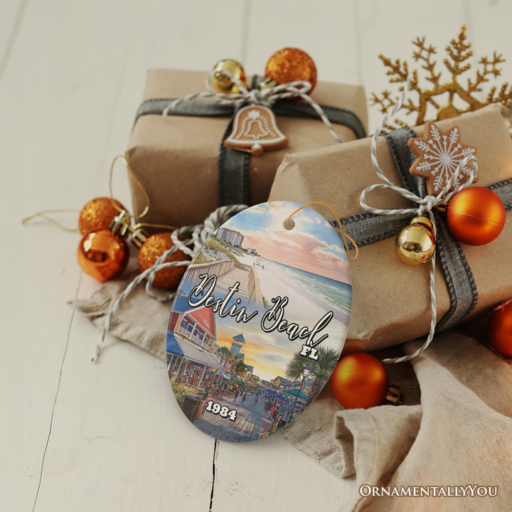 Destin Beach Florida Coastal Vacation Paradise Christmas Ornament, Emerald Coast Souvenir