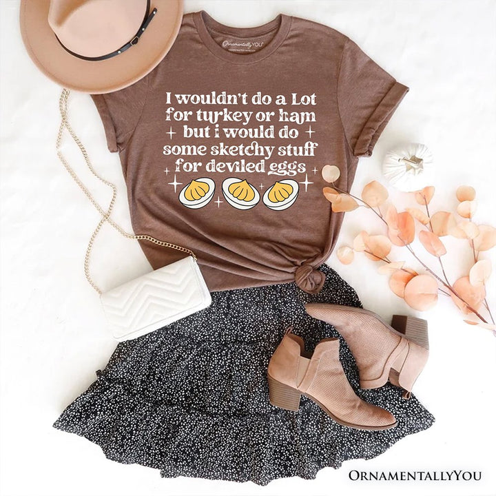 Deviled Eggs Funny T-Shirt, Thanksgiving Friendsgiving Foodie Tee T-Shirts OrnamentallyYou Vintage Brwon XS 
