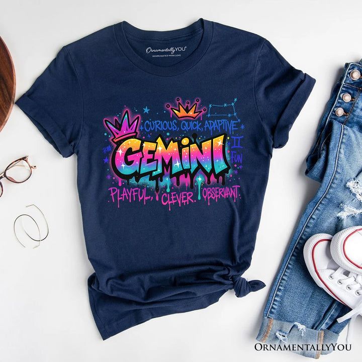 Gemini Graffiti Zodiac T-Shirt, Street Style Astrology Horoscope Tee T-Shirts OrnamentallyYou Navy XS 