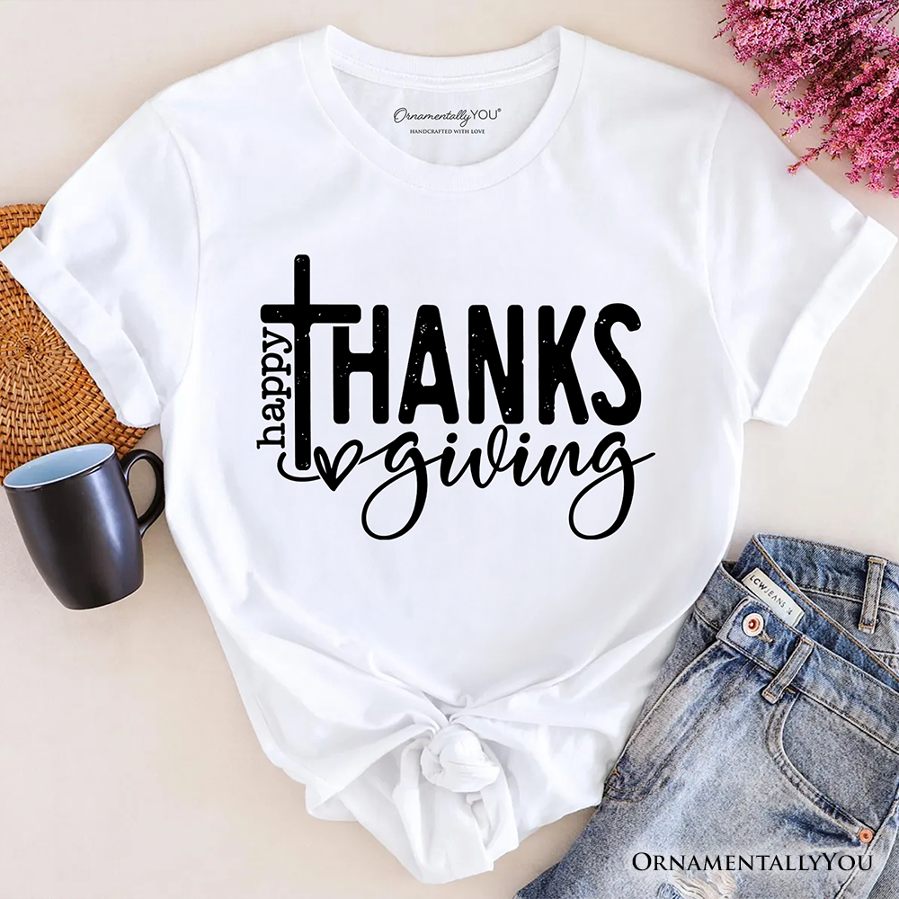 Happy Thanksgiving Minimalist T-Shirt, Christian Religious Fall Tee