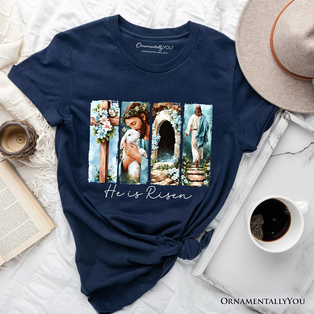 He Is Risen Christian Brushstroke T-Shirt, Festive Easter Tee