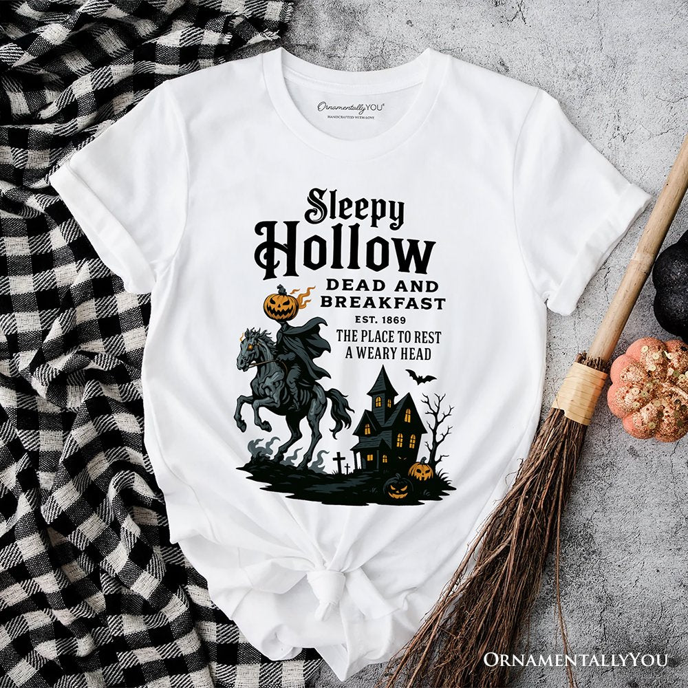 Headless Horseman Sleepy Hollow Halloween T-Shirt, Dead and Breakfast Retro Tee T-Shirts OrnamentallyYou White XS 