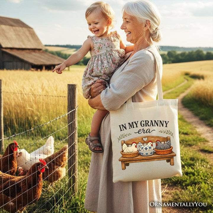 In My Granny Era Chicken Vintage Tote Bag, Cozy Farmhouse Country Grandma Gift Shopper Tote Bag OrnamentallyYou 