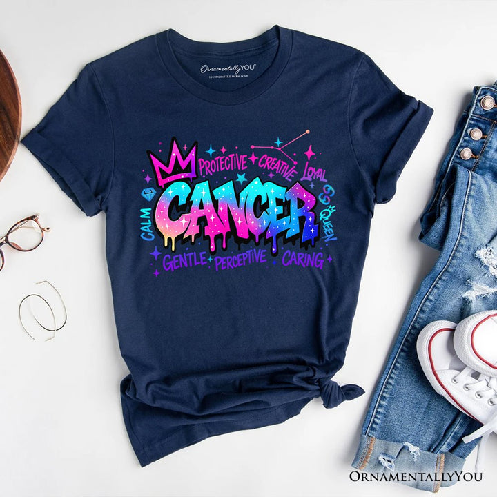 Cancer Graffiti Zodiac T-Shirt, Street Style Astrology Horoscope Tee T-Shirts OrnamentallyYou Navy XS 