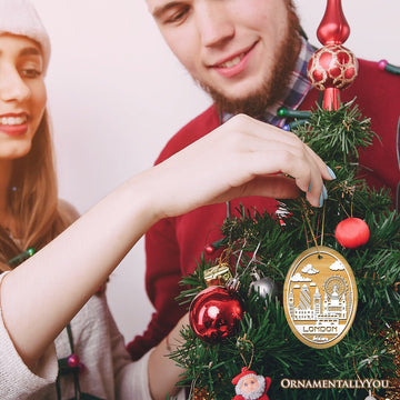 London City Unique Paper Art Themed Ceramic Christmas Ornament Ceramic Ornament OrnamentallyYou 