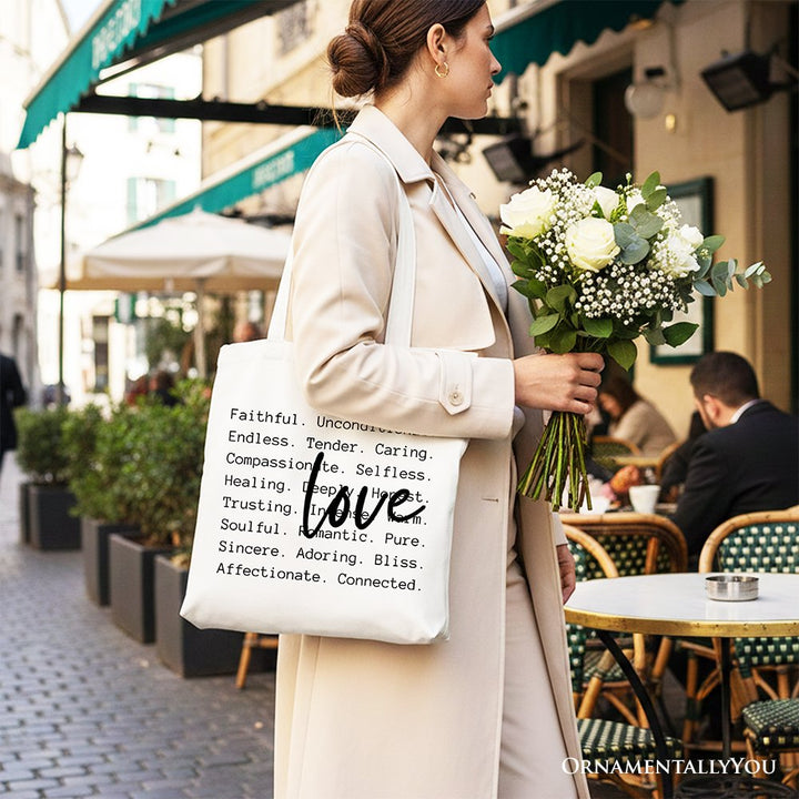 Love Definition Words Canvas Tote Bag, Minimalist Valentine Inspirational Love Gift Shopper Tote Bag OrnamentallyYou 