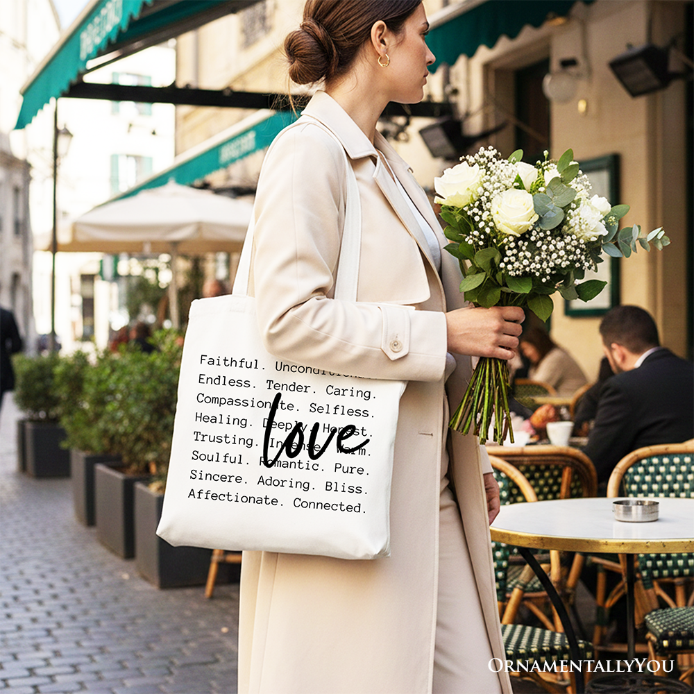 Love Definition Words Canvas Tote Bag, Minimalist Valentine Inspirational Love Gift Shopper