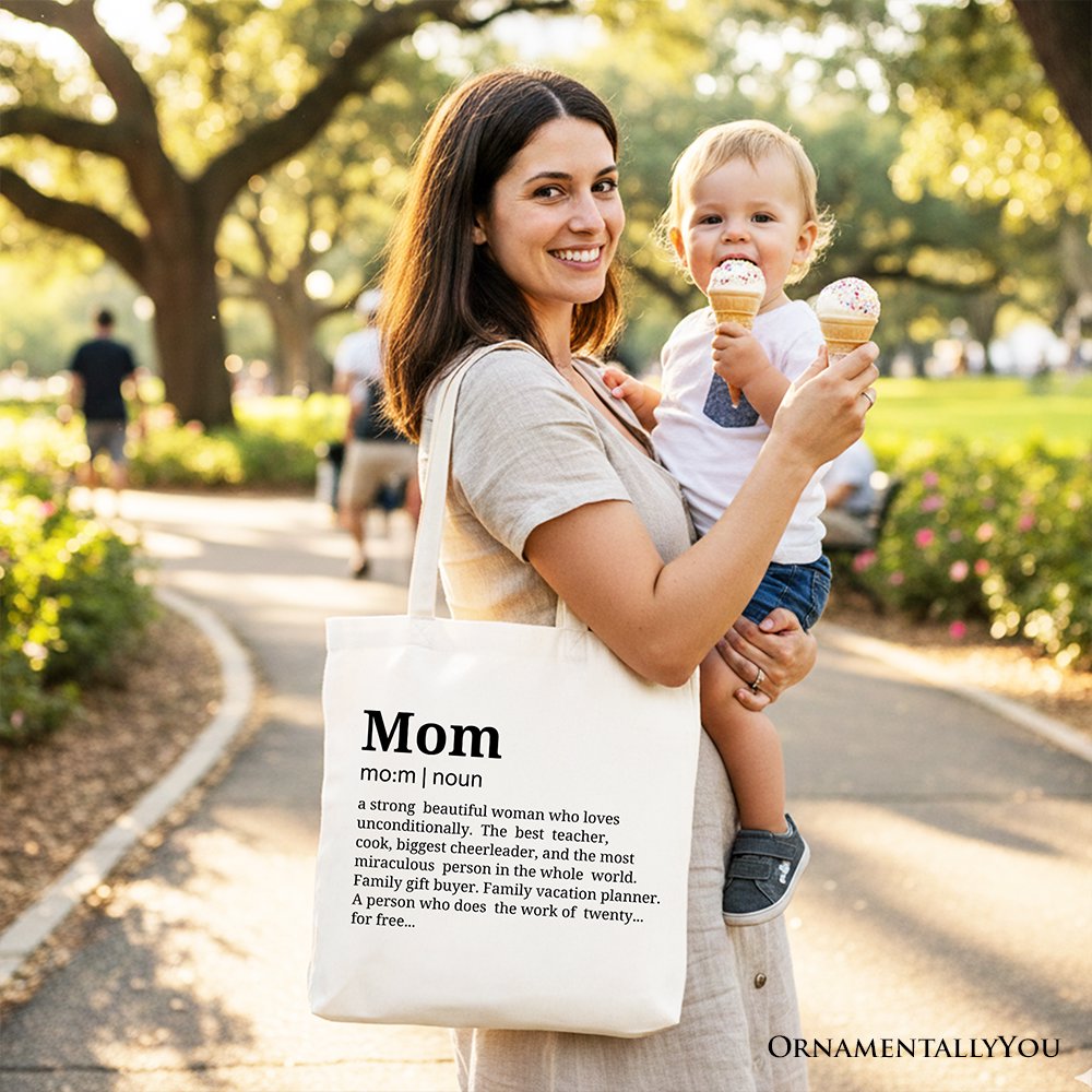 Mom Definition Canvas Tote Bag, Funny Mothers Day Gift Shopper Tote Bag OrnamentallyYou 