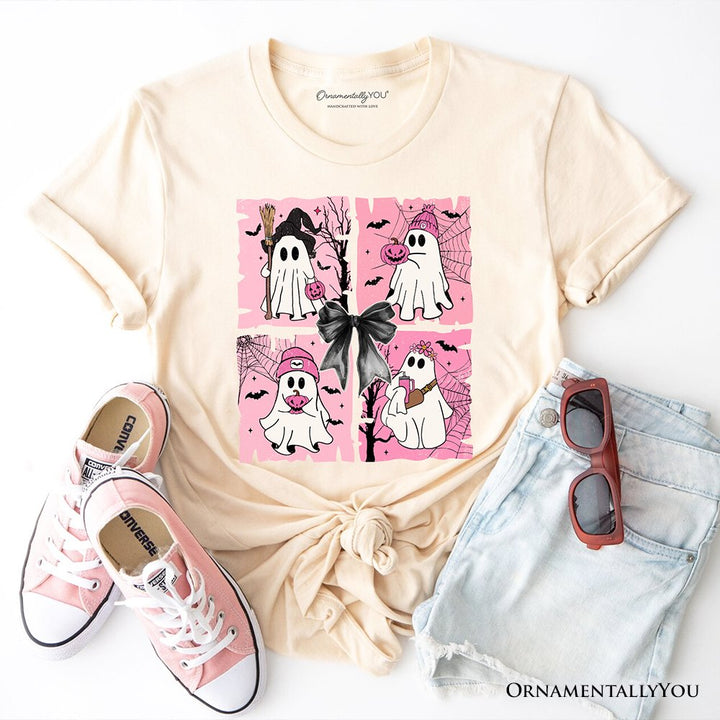 Pink Halloween Ghost T-Shirt, Coquette Spooky Season Tee for Girly Aesthetic T-Shirts OrnamentallyYou Natural XS 
