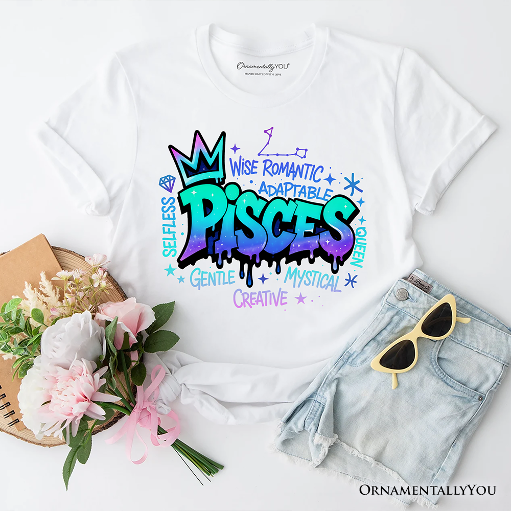 Pisces Graffiti Zodiac T-Shirt, Street Style Astrology Horoscope Tee