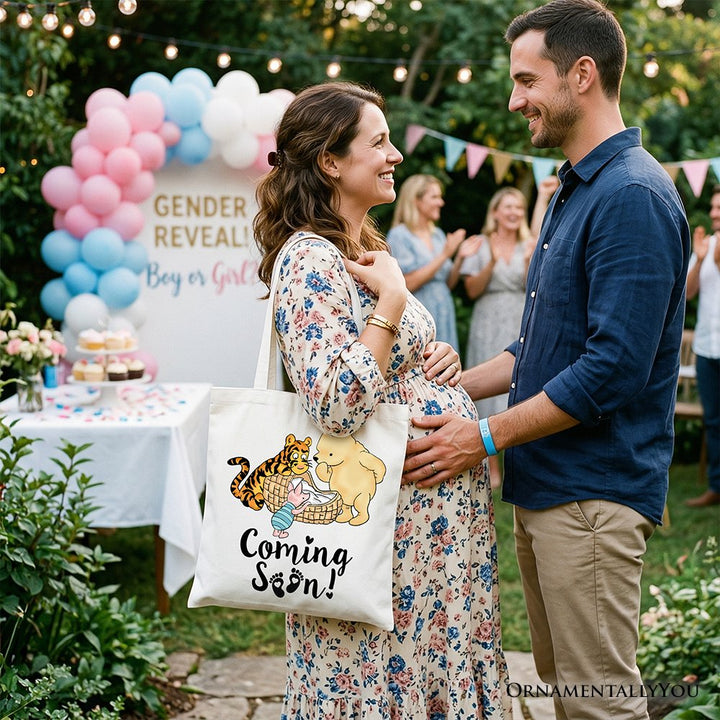 Pregnancy Announcement Winnie-the-Pooh Tote Bag 1926 A.A. Milne Baby Coming Soon Mom Gift Shopper Tote Bag OrnamentallyYou 
