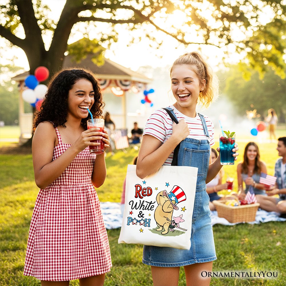 Red White & Proud Winnie-the-Pooh Tote Bag, 1926 A.A. Milne Patriotic 4th of July Gift Shopper Tote Bag OrnamentallyYou 