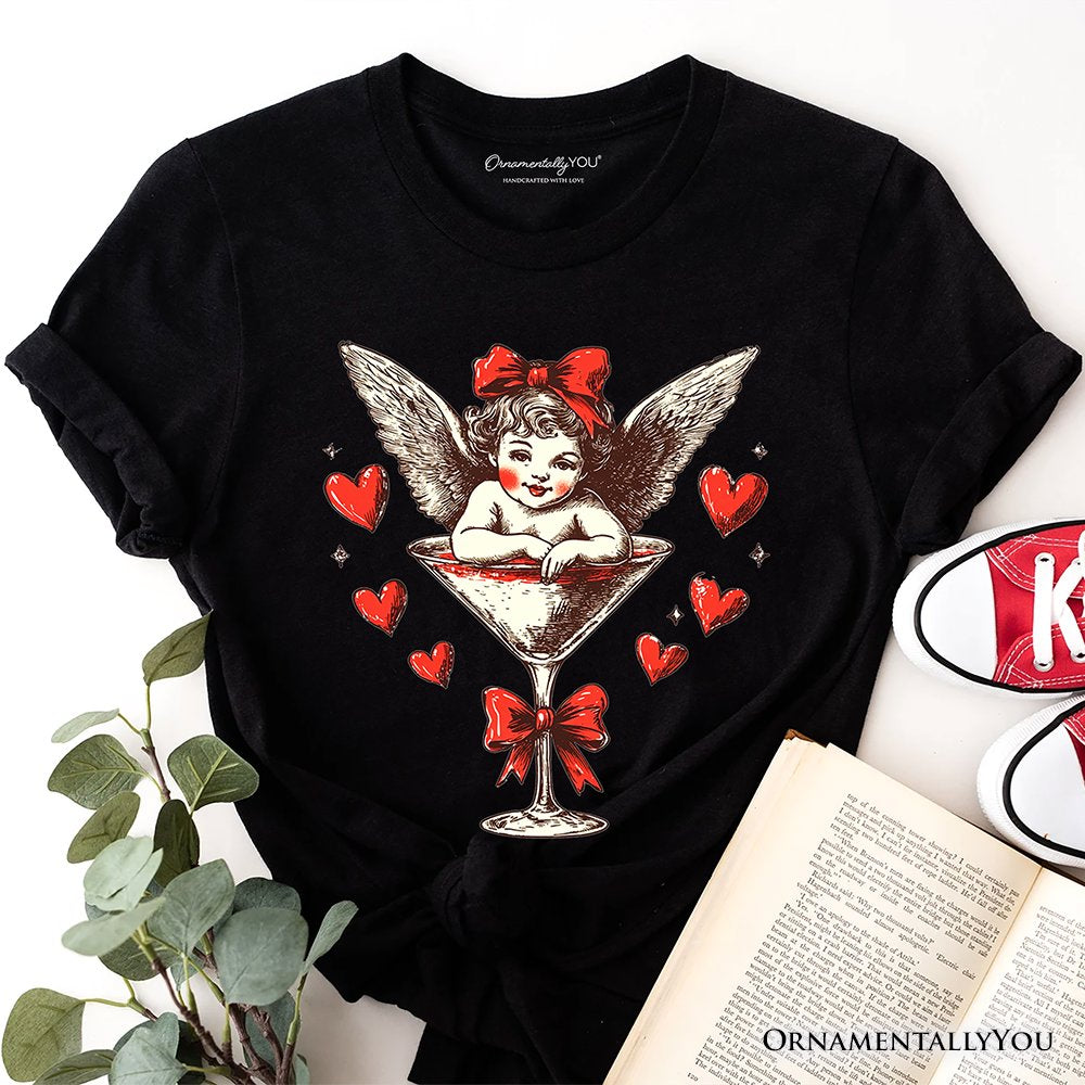 Retro Coquette Cupid Valentine T-Shirt, Galentine Tee T-Shirts OrnamentallyYou Black XS 