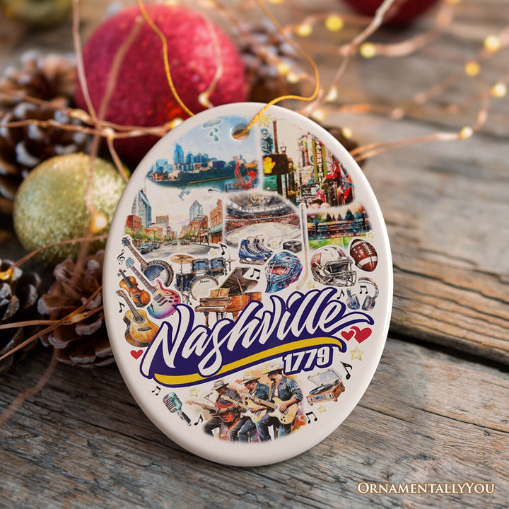 Rockin Nashville City Ceramic Art Ornament, Vintage Tennessee Souvenir and Christmas Decor Ceramic Ornament OrnamentallyYou 