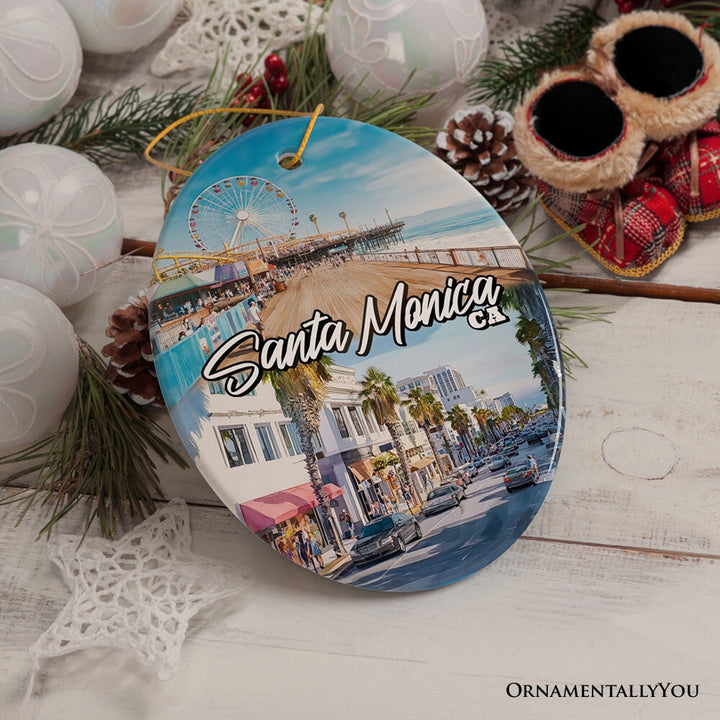 Santa Monica Resort Town Ceramic Ornament, California Coastal Christmas Souvenir and Decoration Ceramic Ornament OrnamentallyYou Oval 