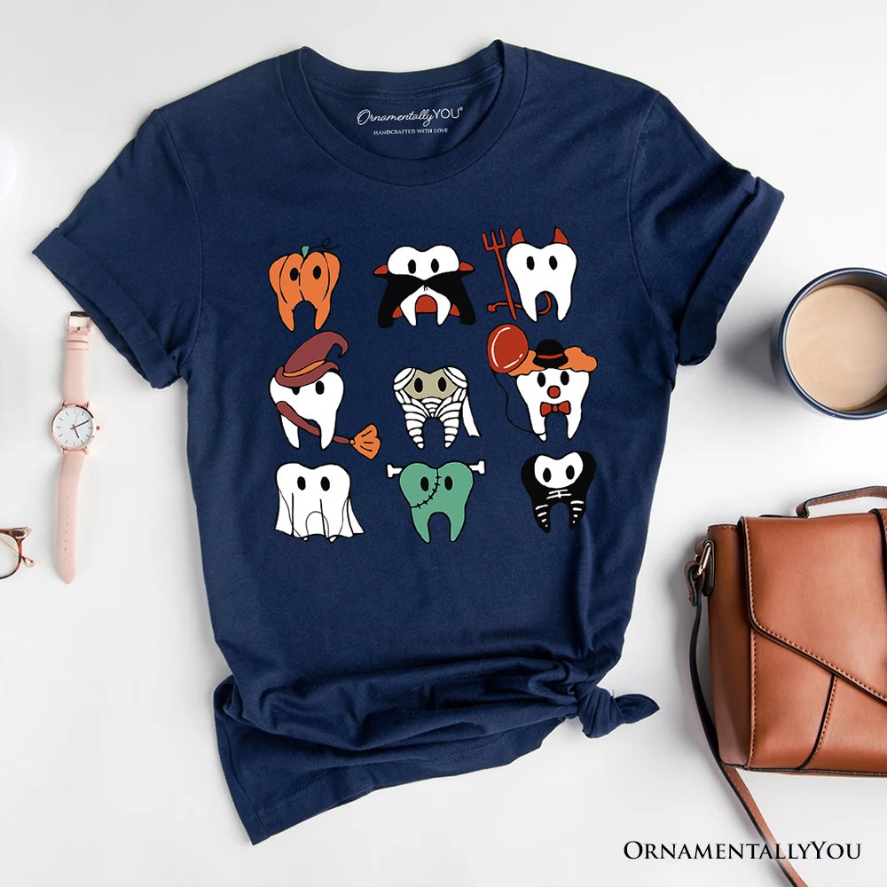 Spooky Halloween Dentist T-Shirt, Teeth Monster Tee for Dental Crew T-Shirts OrnamentallyYou Navy XS 