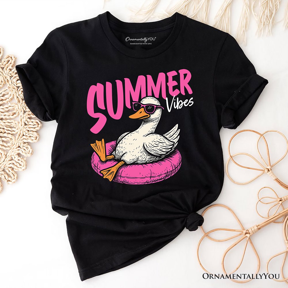 Summer Vibes Goose T-Shirt, Funny Beach Vacation Tee T-Shirts OrnamentallyYou Black XS 