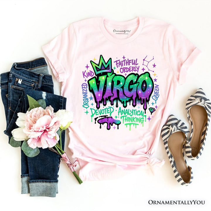 Virgo Graffiti Zodiac T-Shirt, Street Style Astrology Horoscope Tee T-Shirts OrnamentallyYou Soft Pink XS 