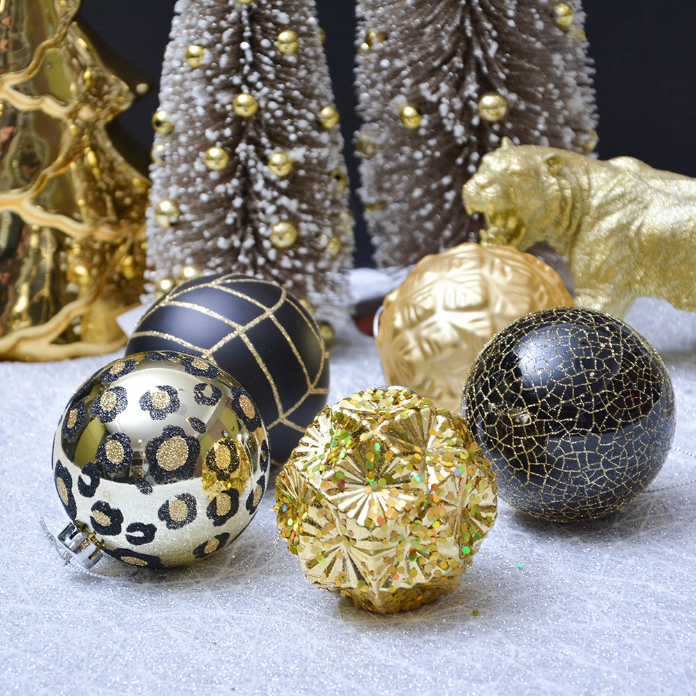 Vogue Black and Gold Ornament Set, Stylish Tree Set of 16 Glittery Baubles Ornament Bundle OrnamentallyYou 