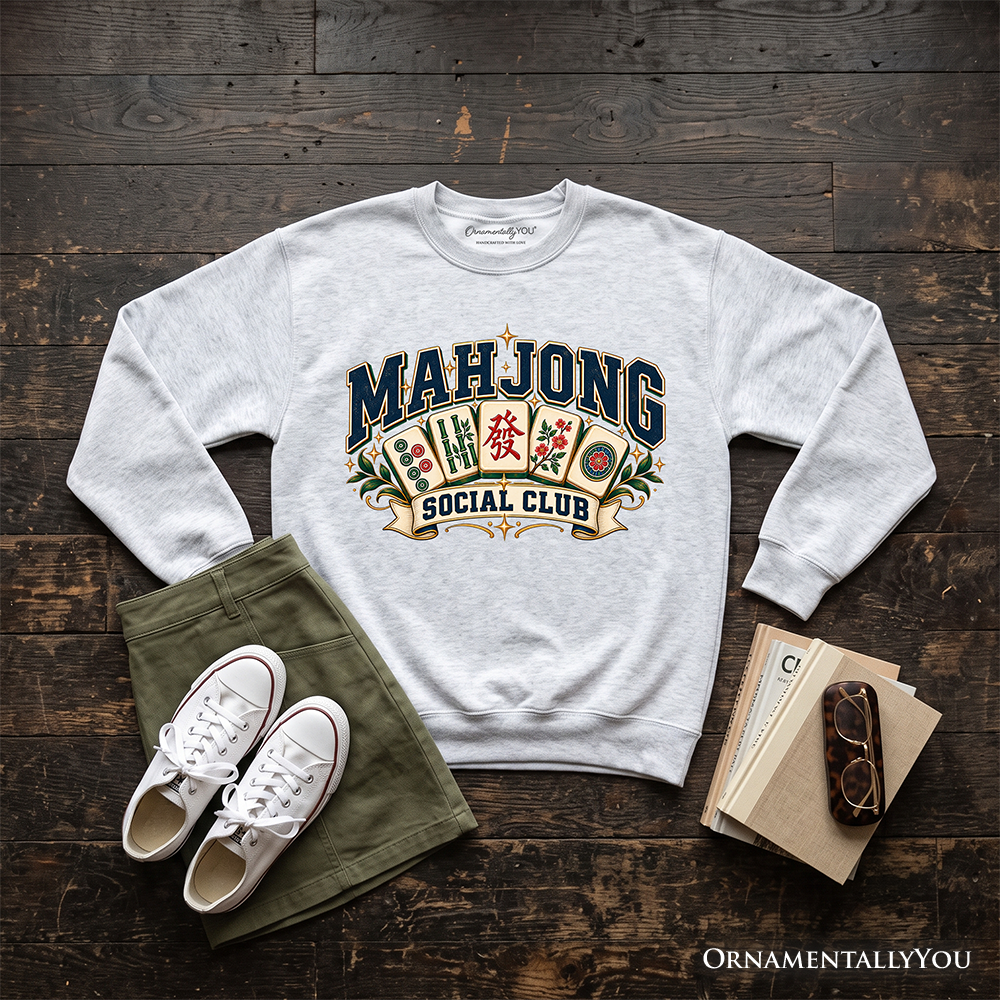 Mahjong Social Club Sweatshirt, Vintage Collegiate Tile Game Sweater
