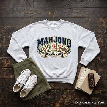 Mahjong Social Club Sweatshirt, Vintage Collegiate Tile Game Sweater