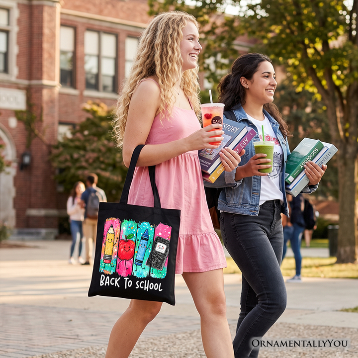 Brushstroke Back to School Tote Bag, Apple Pencil Notebook Gift Shopper for Teachers