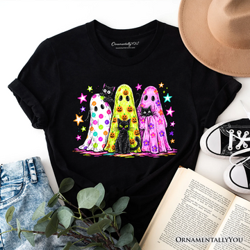 Colorful Ghosts and Black Cats T-Shirt, Neon Halloween Spooky Season Tee