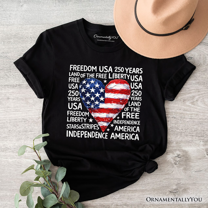USA 250 Heart Patriotic T-Shirt, Retro 4th of July Tee