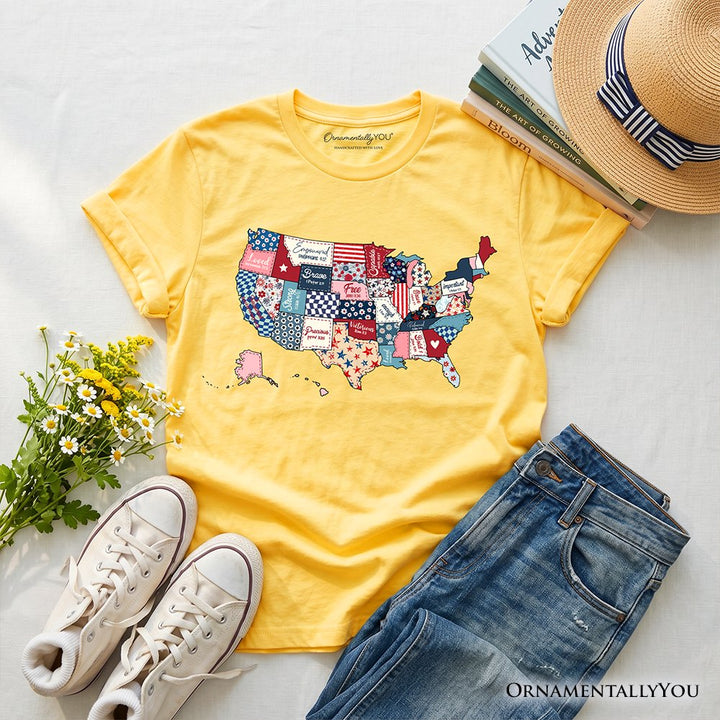 Kids Patriotic Patchwork USA T-Shirt, Quilted Map Youth Tee for American Fans Kid's T-Shirts OrnamentallyYou Daisy XS 