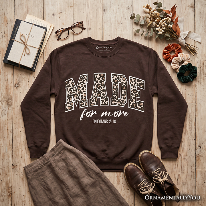Made For More Christian Sweatshirt, Ephesians 2:10 Leopard Faith Bible Verse Easter Sweater